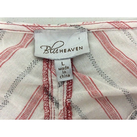 BluHeaven Umgee Women's L Red White Black Stripe Top Bishop Sleeve Button Down - Picture 5 of 9